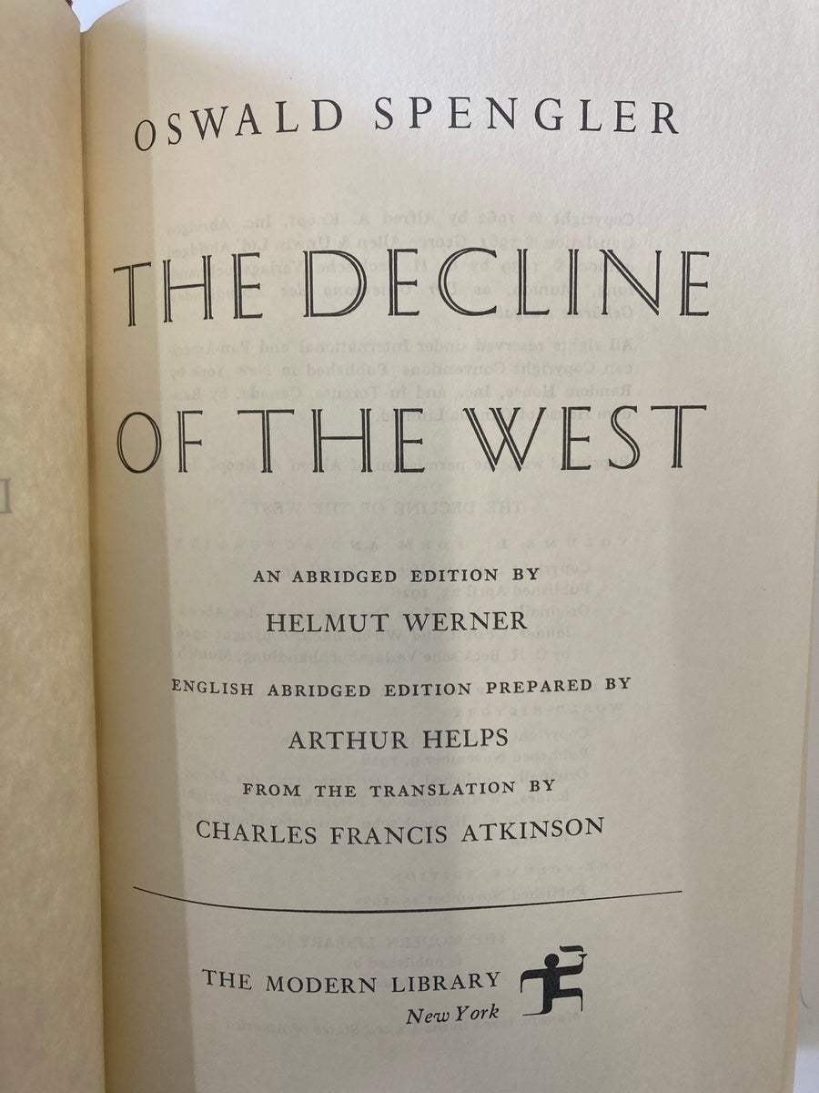 The Decline of the West by Spengler, Oswald Golden Bowl Books. ABN